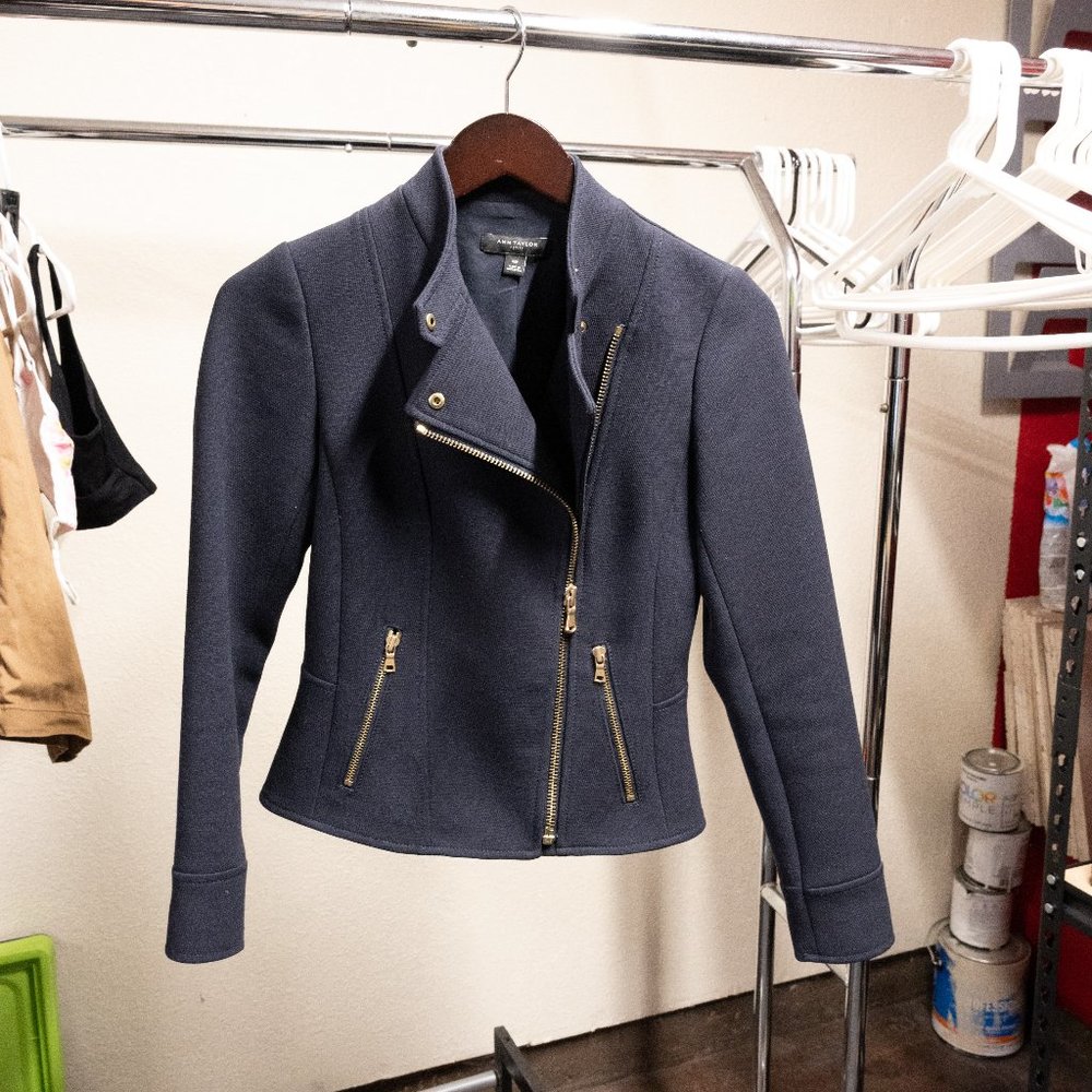 Ann Taylor Petite Moto Jacket Navy